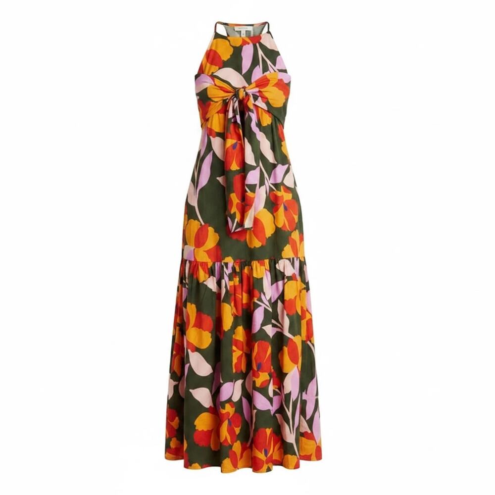 Corey Lynn Calter Tiered Maxi Bold Floral Tie Wrap Twist Front Boho Autumn -XS
